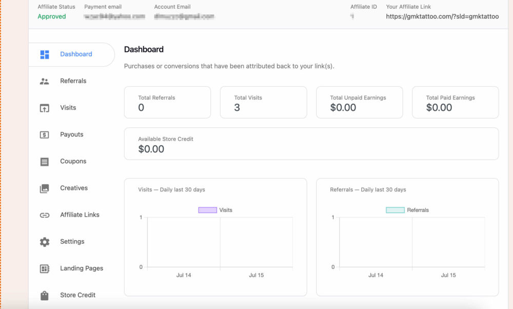 affiliate dashboard